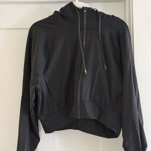 Fabletics Black Hooded Zip Bomber Jacket